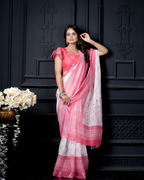 Ivory & Magenta Bandhani Lotus Saree
