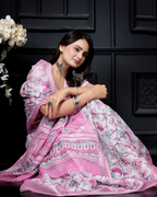 Orchid Pink Meadow Floral Jaal Saree