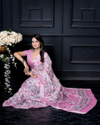 Orchid Pink Meadow Floral Jaal Saree