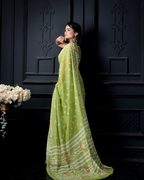 Lime Green Geometric Ikat Wave Saree