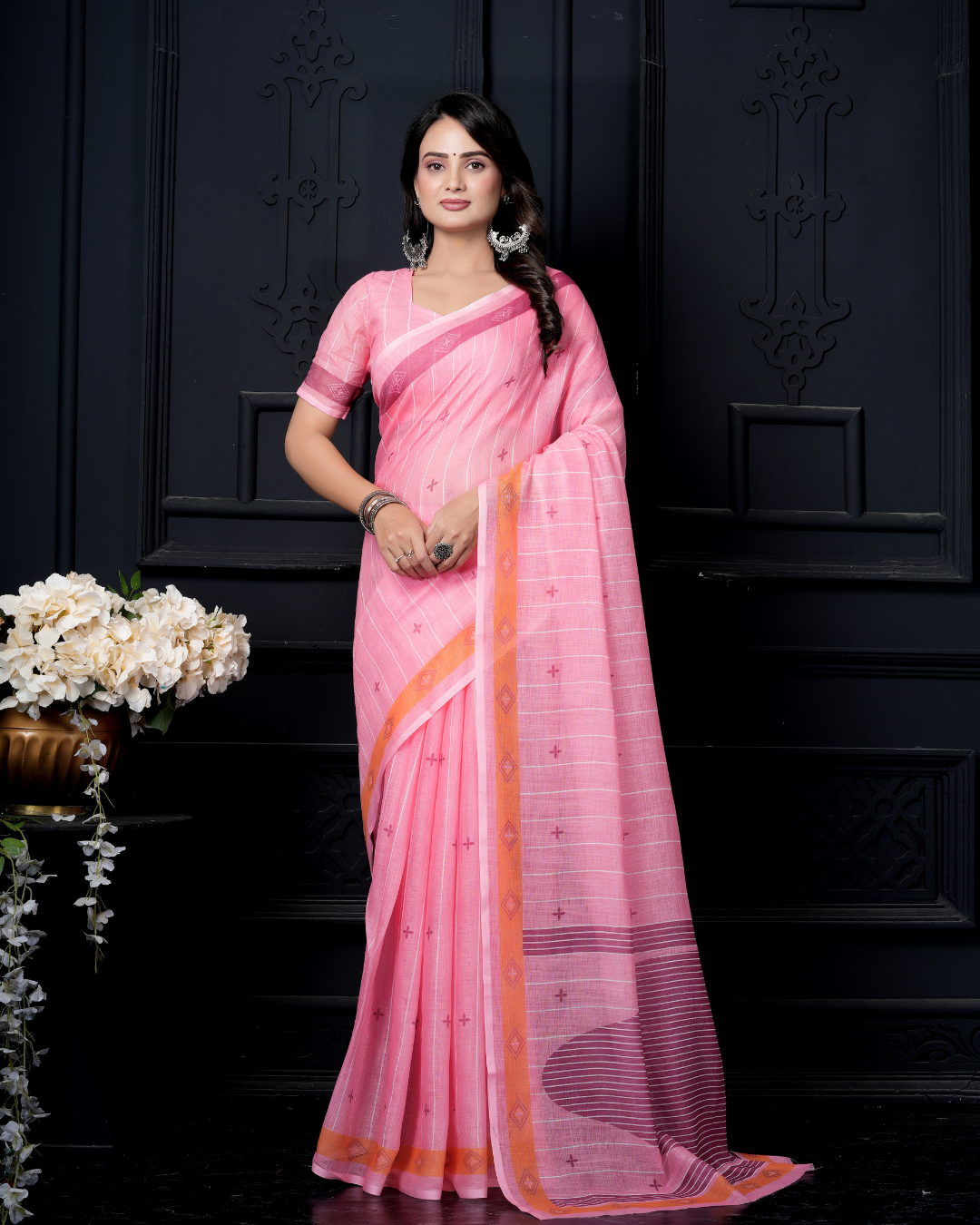 Pastel Pink Linear Wave Saree