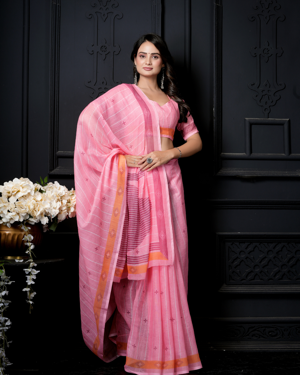 Pastel Pink Linear Wave Saree