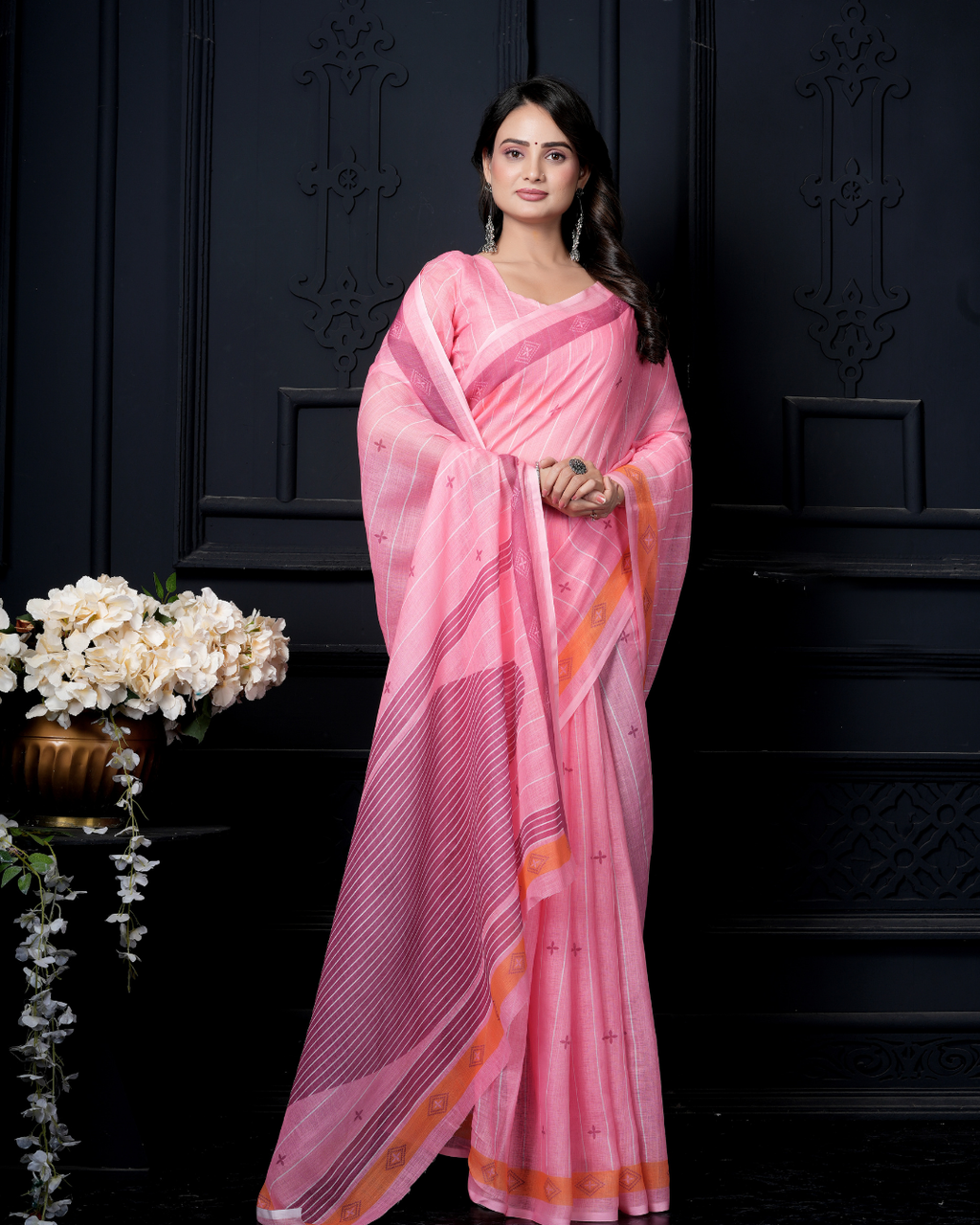 Pastel Pink Linear Wave Saree