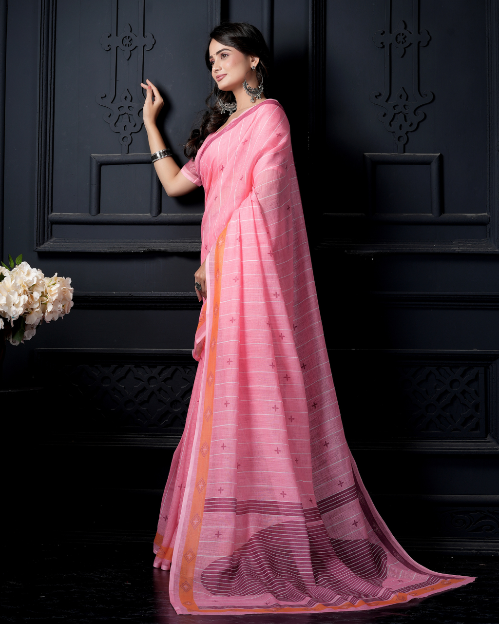 Pastel Pink Linear Wave Saree