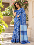 Cobalt Blue Traditional Floral Saree