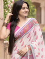 Ivory White Paisley Arch Heritage Saree