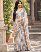 White Feather Palm Foliage Saree