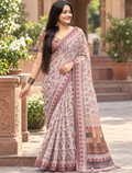 Off-White Wine Floral Block Saree
