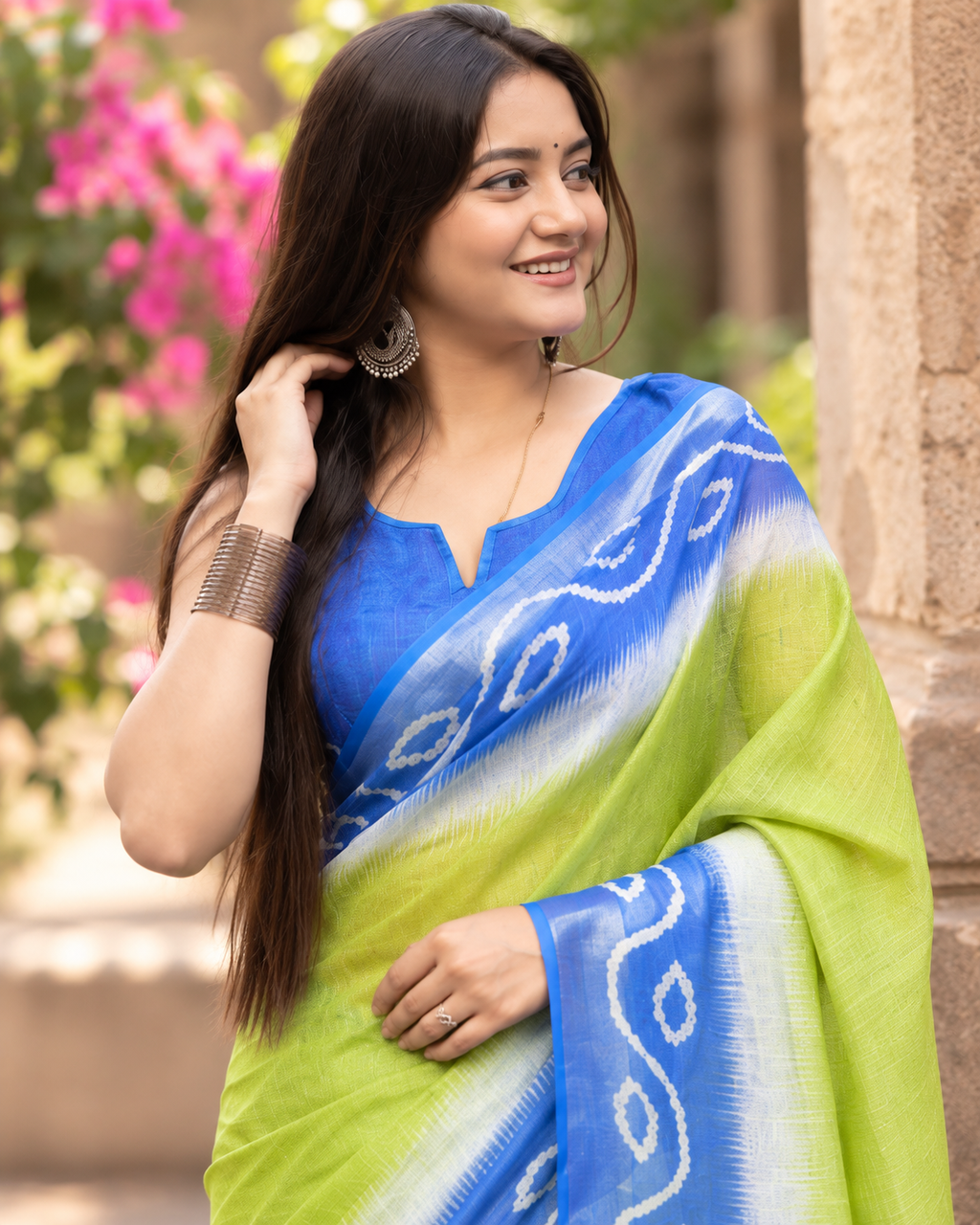 Lime Green Bandhani Dual Saree