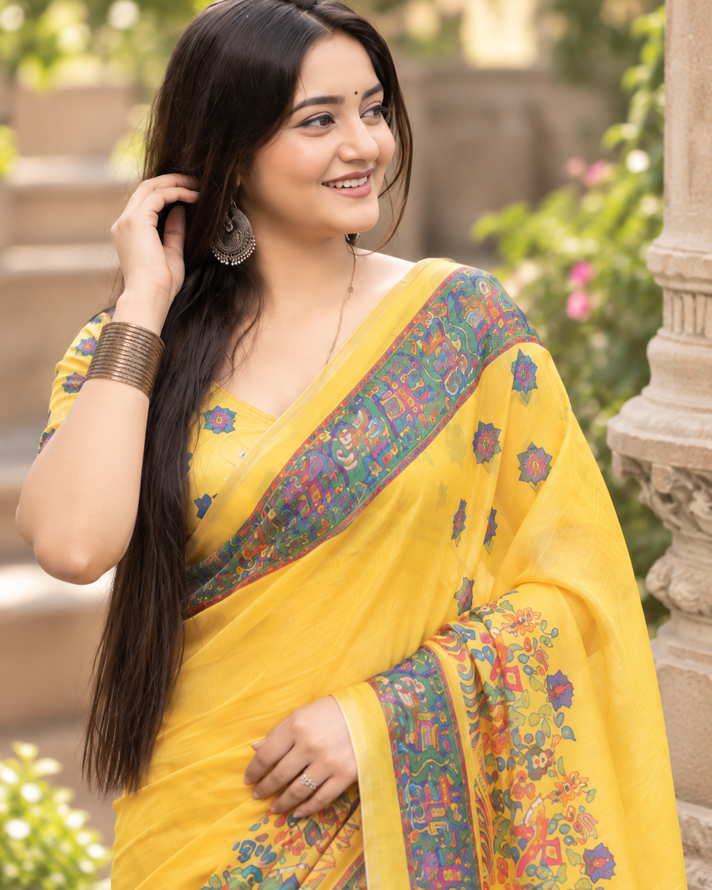Sunshine Yellow Kalamkari Art Saree