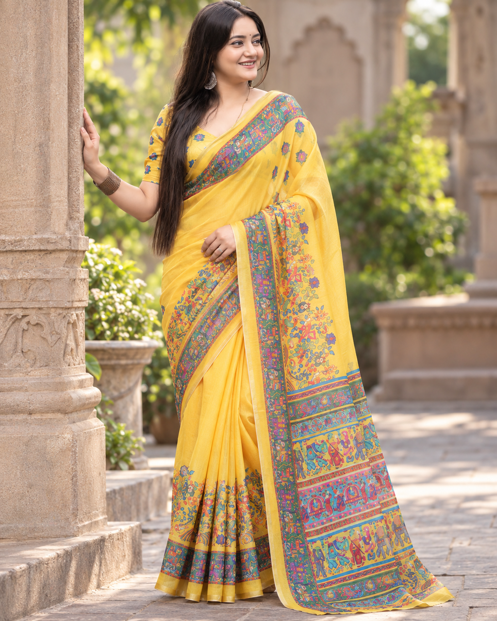 Sunshine Yellow Kalamkari Art Saree