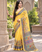 Sunshine Yellow Kalamkari Art Saree