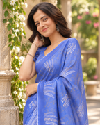Periwinkle Blue Wheat Motif Saree