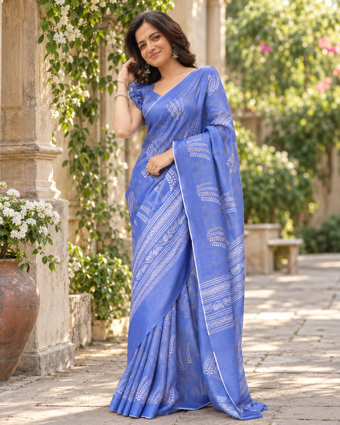 Periwinkle Blue Wheat Motif Saree