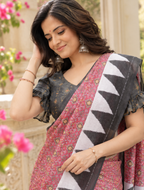Dusty Rose Temple Border Saree