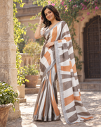 White & Mocha Color Block Saree