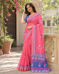 Bright Coral Floral Booti Saree