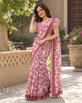 Wine Maroon Botanical Foliage Saree