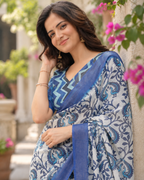 Indigo Peacock Paisley Vine Saree
