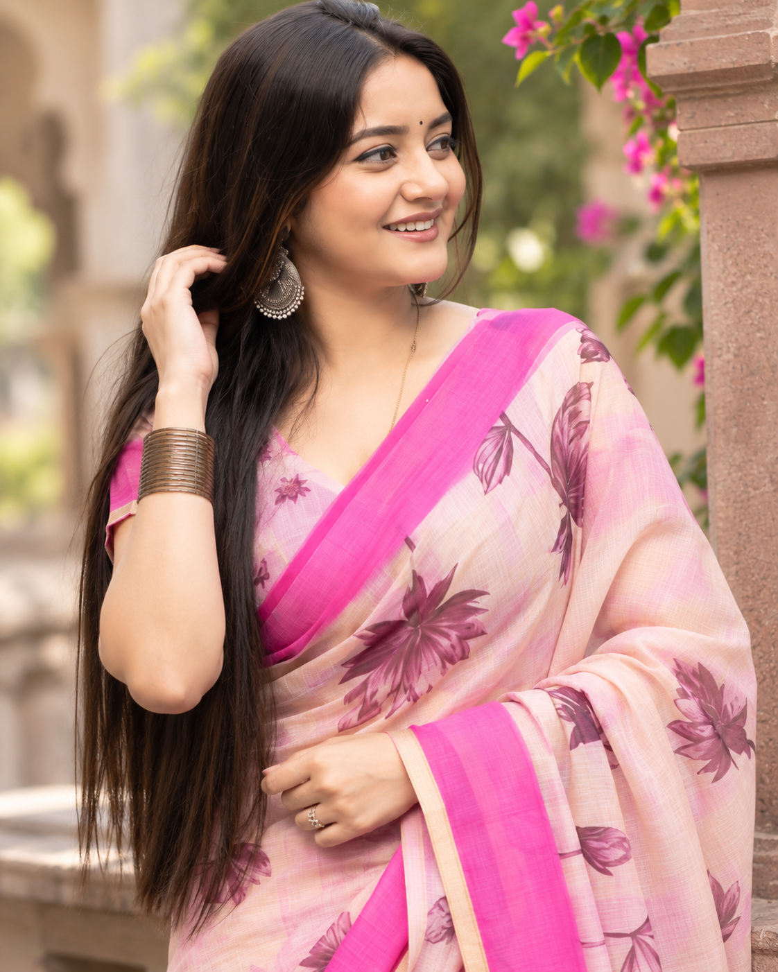Blush Pink Watercolor Lily Saree