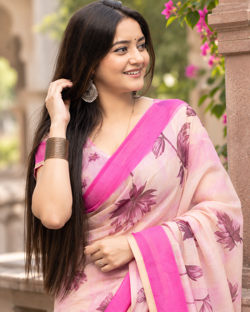Blush Pink Watercolor Lily Saree