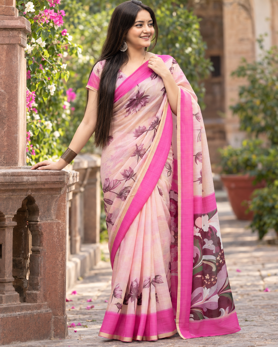 Blush Pink Watercolor Lily Saree