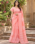Peach Minimalist Diamond Stripe Saree