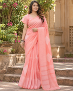 Peach Minimalist Diamond Stripe Saree