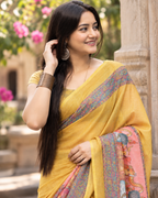 Mustard Yellow Royal Elephant Art Saree