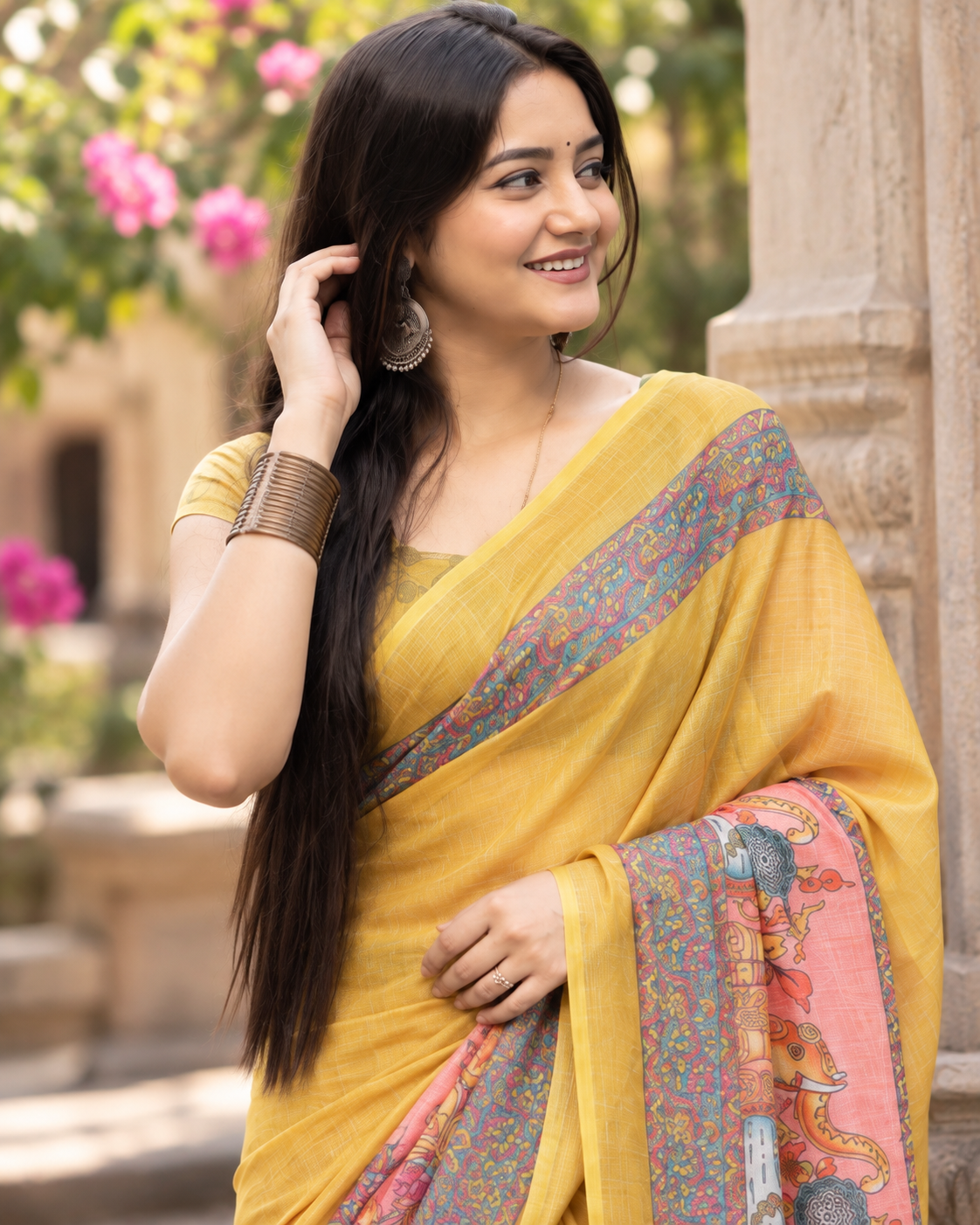 Mustard Yellow Royal Elephant Art Saree