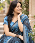 Charcoal Grey Cyan Sunburst Booti Saree