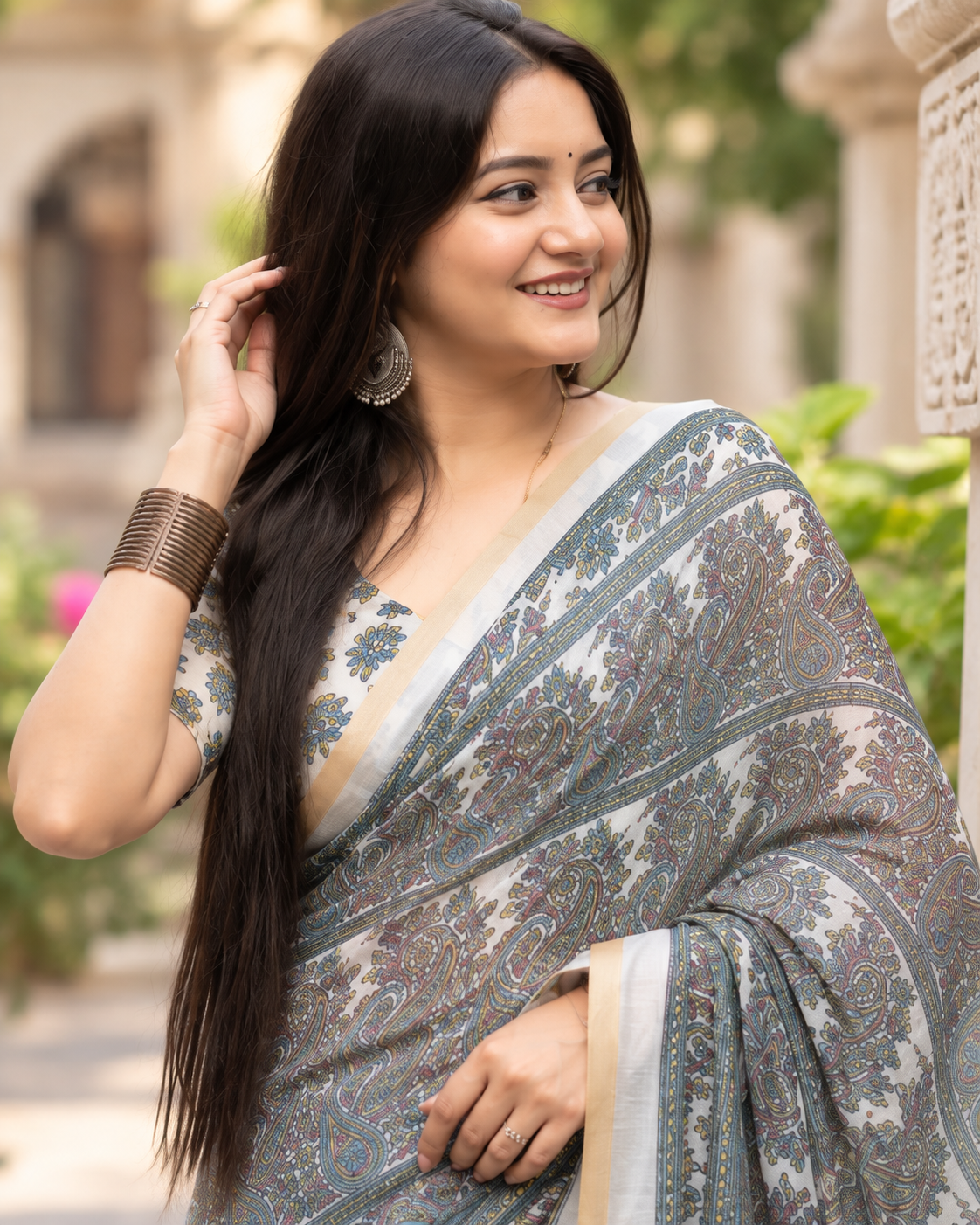 Ivory Kalamkari Devotional Dance Saree