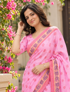 Candy Pink Traditional Booti Saree