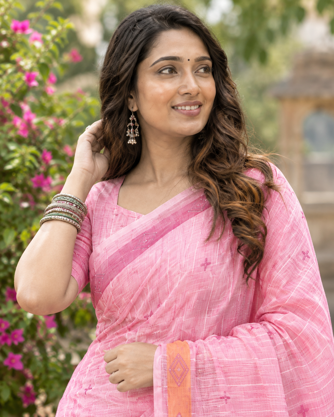 Pastel Pink Linear Wave Saree