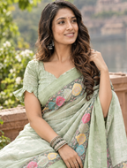 Pistachio Green Mosaic Lotus Arch Saree