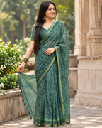 Bottle Green Intricate Bandhani Jaal Saree