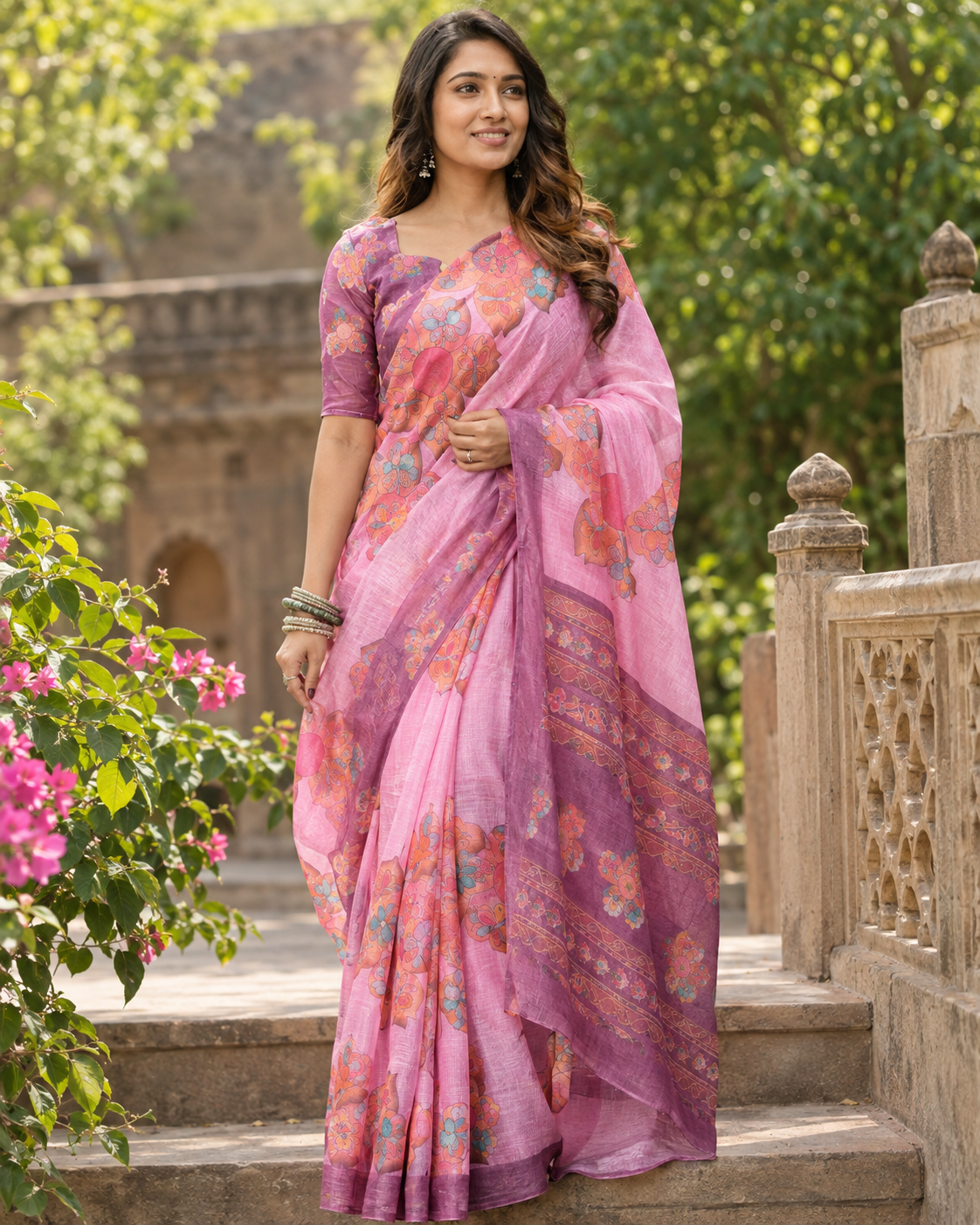Pastel Pink Watercolor Medallion Saree