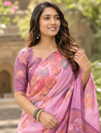 Pastel Pink Watercolor Medallion Saree