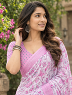 Orchid Pink Meadow Floral Jaal Saree