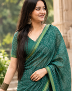 Bottle Green Intricate Bandhani Jaal Saree