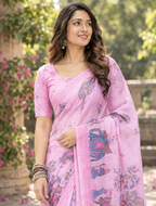 Baby Pink Folk Elephant Tree Saree