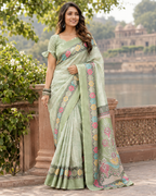 Pistachio Green Mosaic Lotus Arch Saree