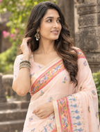 Pastel Peach Pichwai Shrinathji Saree
